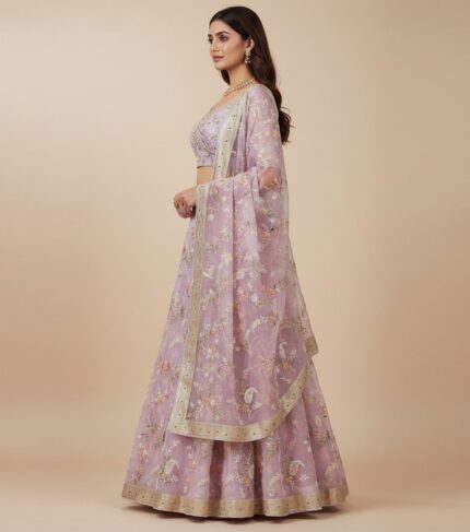 Elegant Pastel Lavender Embroidered Lehenga