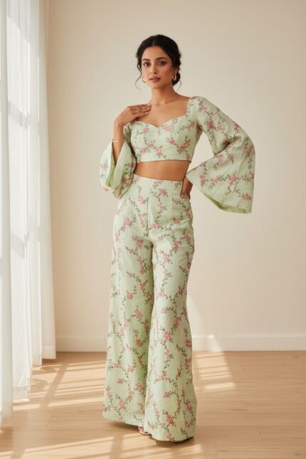 Elegant Light Green Floral Cordset