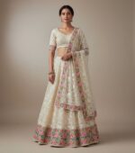 Elegant Cream Embroidered Lehenga with Vibrant Floral Border