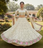 Elegant Cream Embroidered Lehenga with Vibrant Floral Border - Image 2