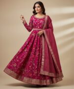 Elegant Magenta Floral Embroidered Anarkali