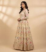 Elegant Pastel Embroidered Pishwas with Floral & Bird Motifs