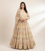 Elegant Pastel Embroidered Pishwas with Floral & Bird Motifs - Image 2