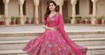 Elegant Pink Floral Embroidered Saree - Image 3