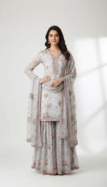 Elegant HK - 67 Dusty Embroidered Sarara Suit