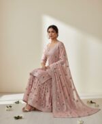Elegant Blush Pink Embroidered Sharara Suit - Image 2