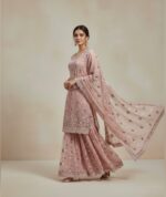 Elegant Blush Pink Embroidered Sharara Suit