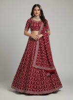 Elegant Red Embroidered Lehenga with Intricate Floral Design