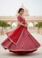 Elegant Red Embroidered Lehenga with Intricate Floral Design - Image 3