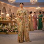 Elegant Mughal Art Embroidered Cream Saree - Image 3