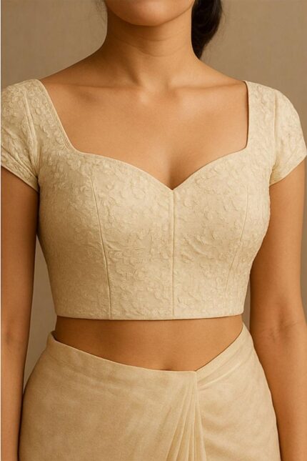 Ivory Textured Sweetheart Neck Blouse