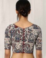 Madhubani Print Back-Button Elbow-Sleeve Blouse - Image 3