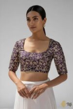 Purple Banarasi Brocade Readymade Blouse with Elbow Sleeves