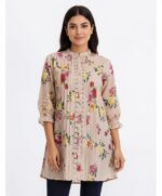 Floral Beige Pleated Tunic Top - Image 3