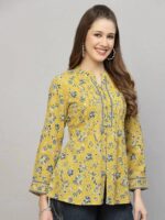 Mustard Yellow Floral Cotton Kurti Top