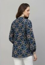 Floral Printed Navy Blue Long Top for Women - Image 2