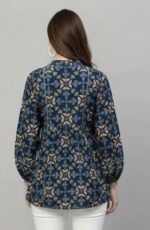Floral Printed Navy Blue Long Top for Women - Image 3