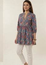 Floral Handblock Cotton Tunic Top - Image 2