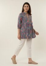 Floral Handblock Cotton Tunic Top - Image 3