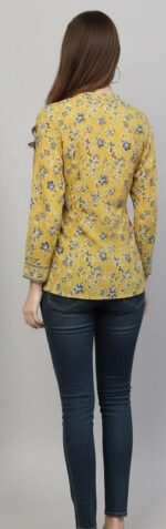 Mustard Yellow Floral Cotton Kurti Top - Image 2
