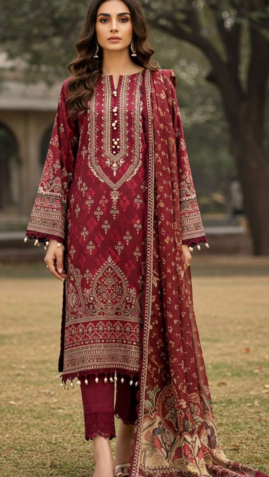 WhatsApp Image 2025-12-24 at 11.12.33 AM ethnic dress Maroon Ethnic Printed Straight Suit Set with Dupatta - Image 1