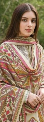 ethnic dress Cream Paisley Printed Straight Suit Set with Dupatta - Image 3