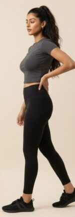 Grey Fitted Crop T-Shirt for Women - Image 2
