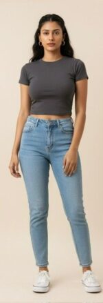 Grey Fitted Crop T-Shirt for Women