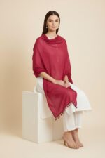 Deep Pink Crinkled Tassel Dupatta - Image 3