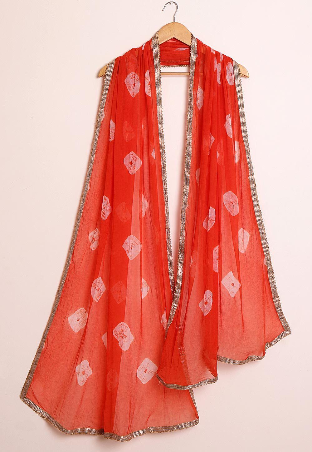 WhatsApp Image 2025-12-24 at 2.11.46 PM (1) Coral Orange Sheer Printed Dupatta with Metallic Border - Image 1