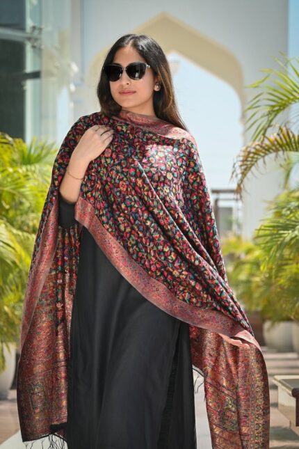 Kashmiri Style Multicolour Wool Shawl Dupatta