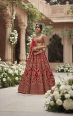 Royal Crimson Heritage Zardozi bridal Lehenga Set - Image 2