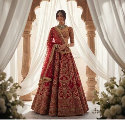 Royal Crimson Heritage Zardozi bridal Lehenga Set