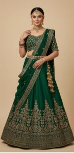 Regal Emerald Forest Hand-Embroidered Bridal Lehenga Set - Image 2