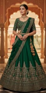 Regal Emerald Forest Hand-Embroidered Bridal Lehenga Set