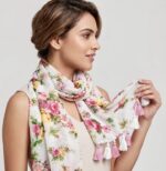 Floral Print Lightweight Scarf with Handcrafted Tassel Hem - Image 2