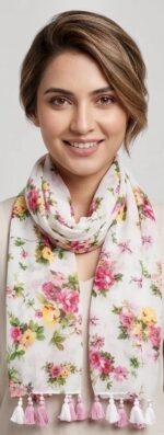 Floral Print Lightweight Scarf with Handcrafted Tassel Hem - Image 3